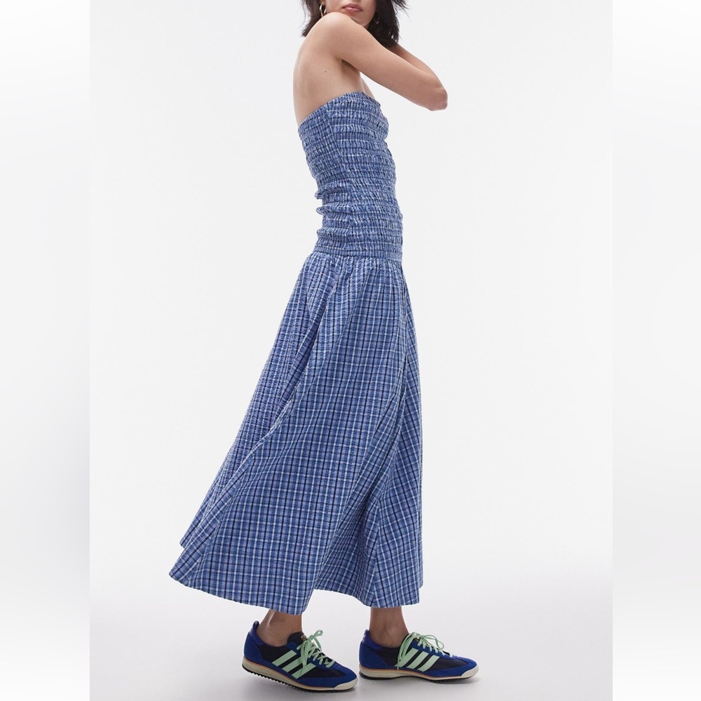 TOPSHOP Plaid Smoked Strapless Dress